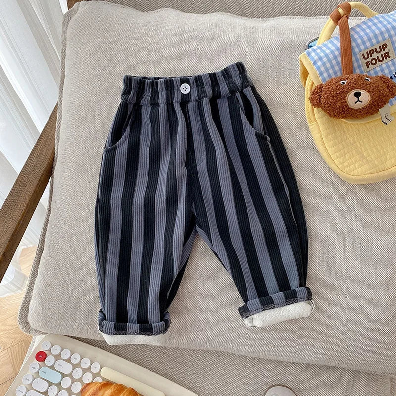 Stripe Corduroy Fur Lined Pants