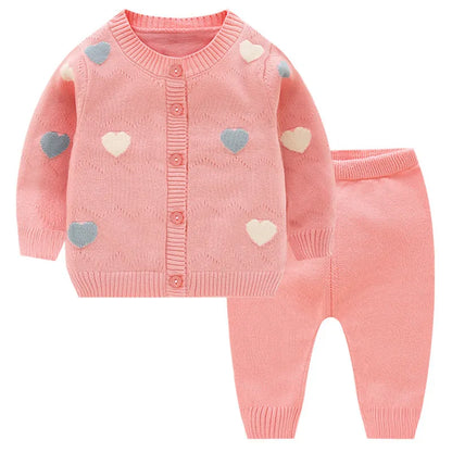 Mini Hearts Cardigan and Pants Knit Set