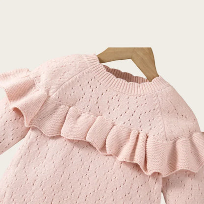 Baby Girl Knit Ruffle Onesie -Sweater