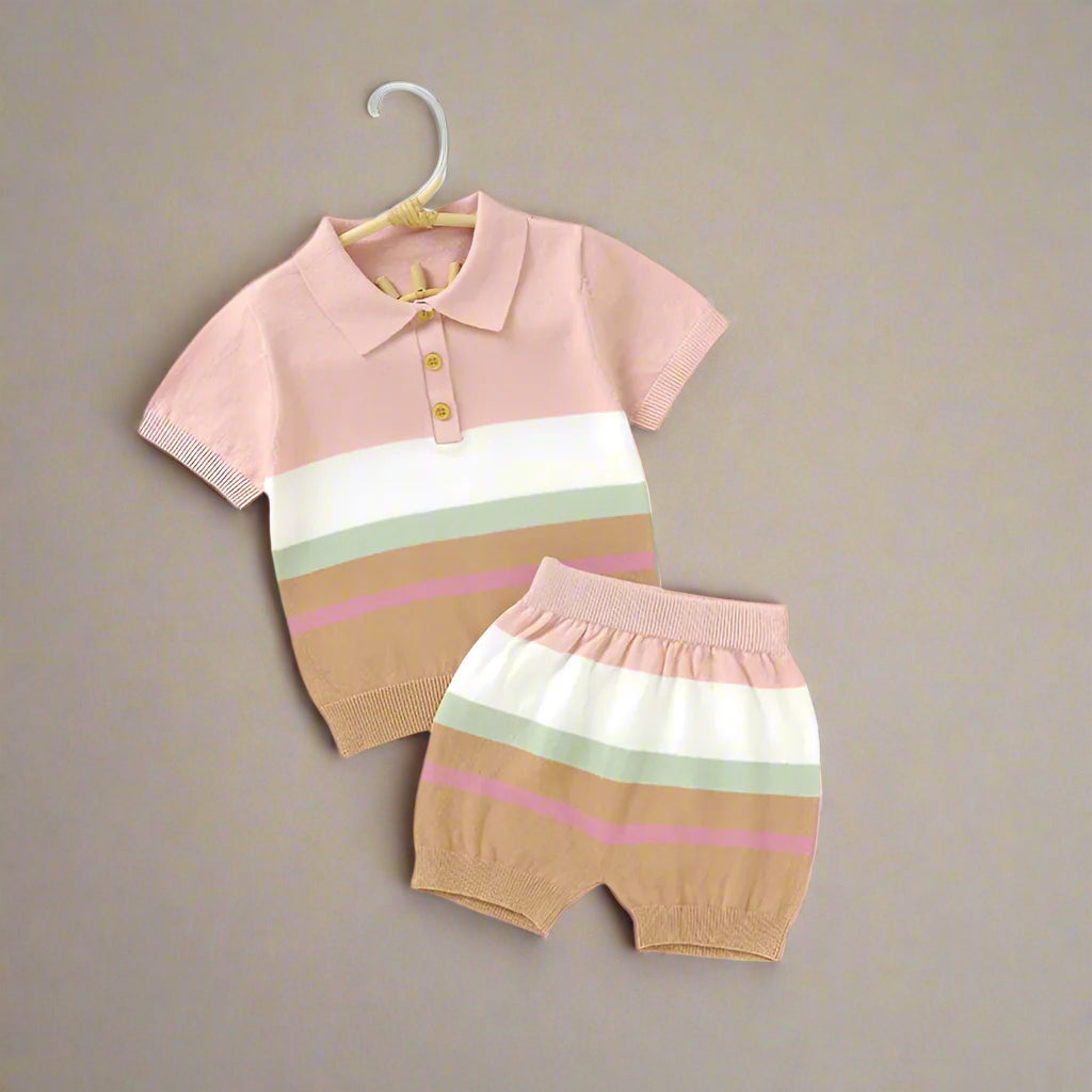 Stripe Cotton Knit Top and Shorts Set