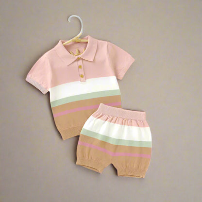 Stripe Cotton Knit Top and Shorts Set
