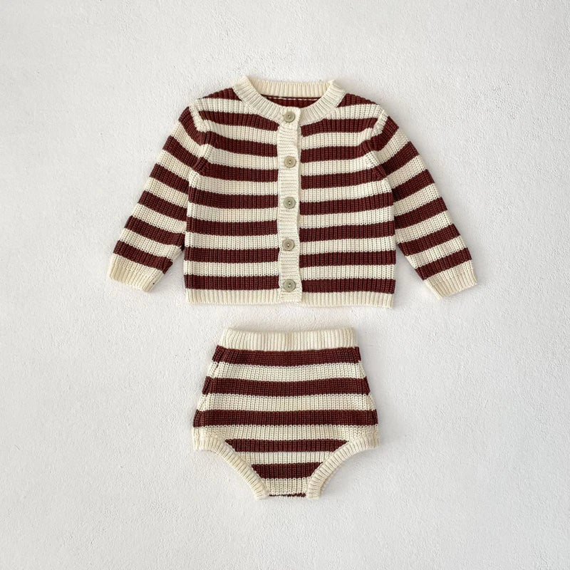 Cozy Striped Baby Knit Set – 2 Piece Sweater and Bloomers Outfit