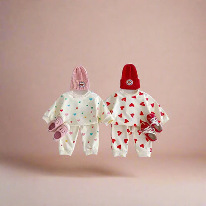 Heart Print Girls Sweatshirt and Sweatpants Set