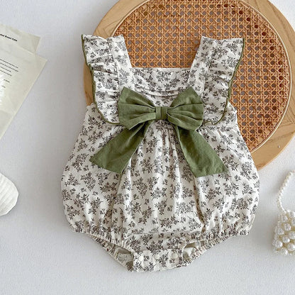 Gardenia Floral Baby Onesie with Bow - Peachy Bloomers