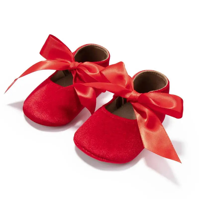 Baby Girl Ribbon Bow Velvet Shoes Red 12 18 Months 13cm