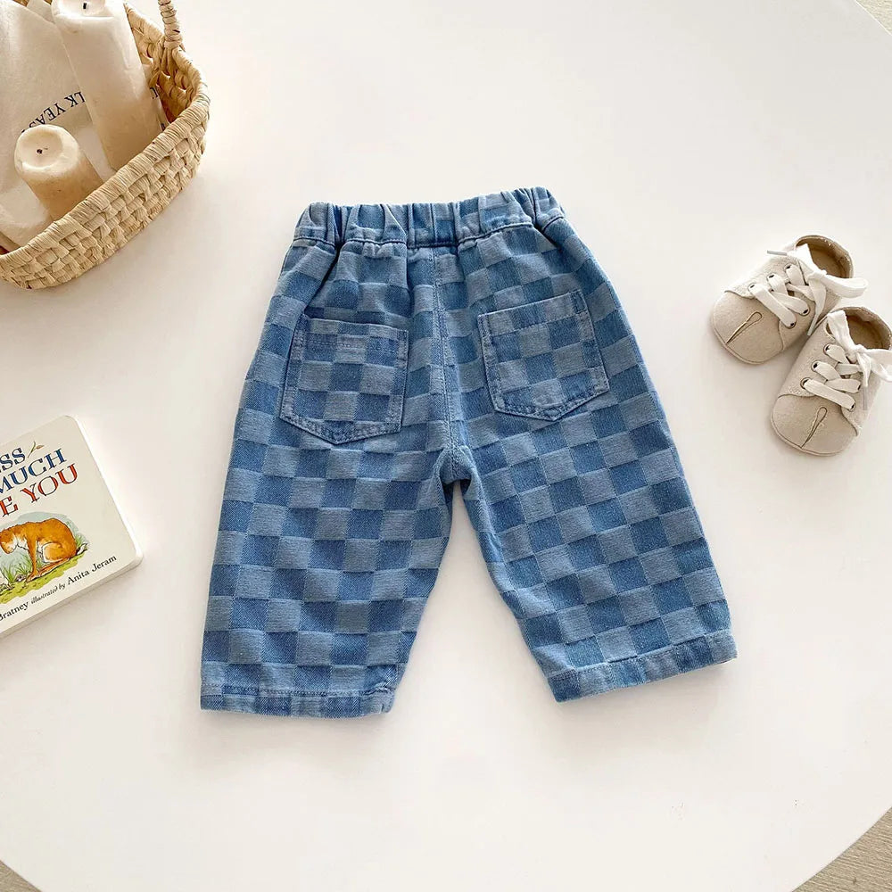 Checkered Denim Toddler Pants