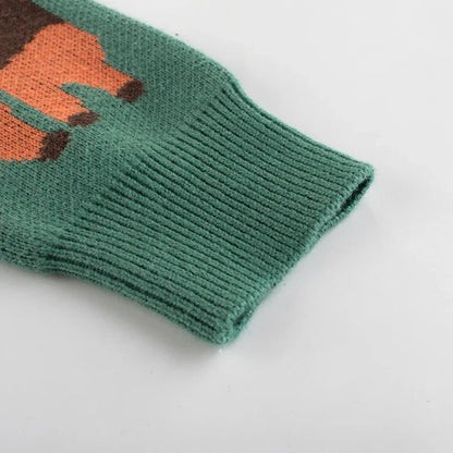 Lama Animal Cotton Knit Cardigan