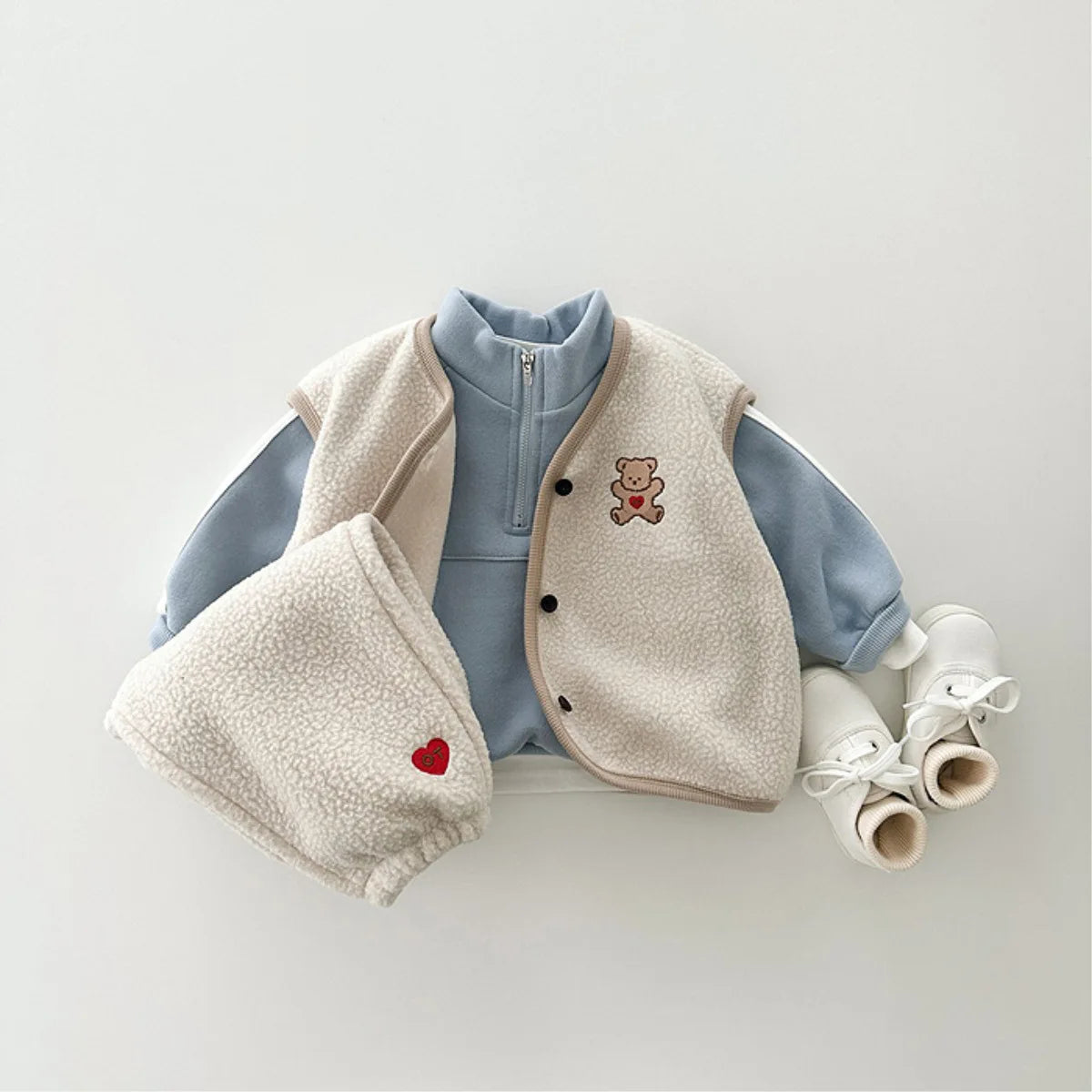 Baby Bear Fleece Set Vest and Pants - Peachy Bloomers