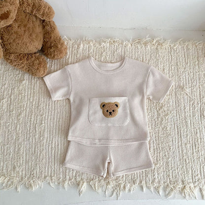 Bear Waffle T-shirt and Shorts Set - Peachy Bloomers