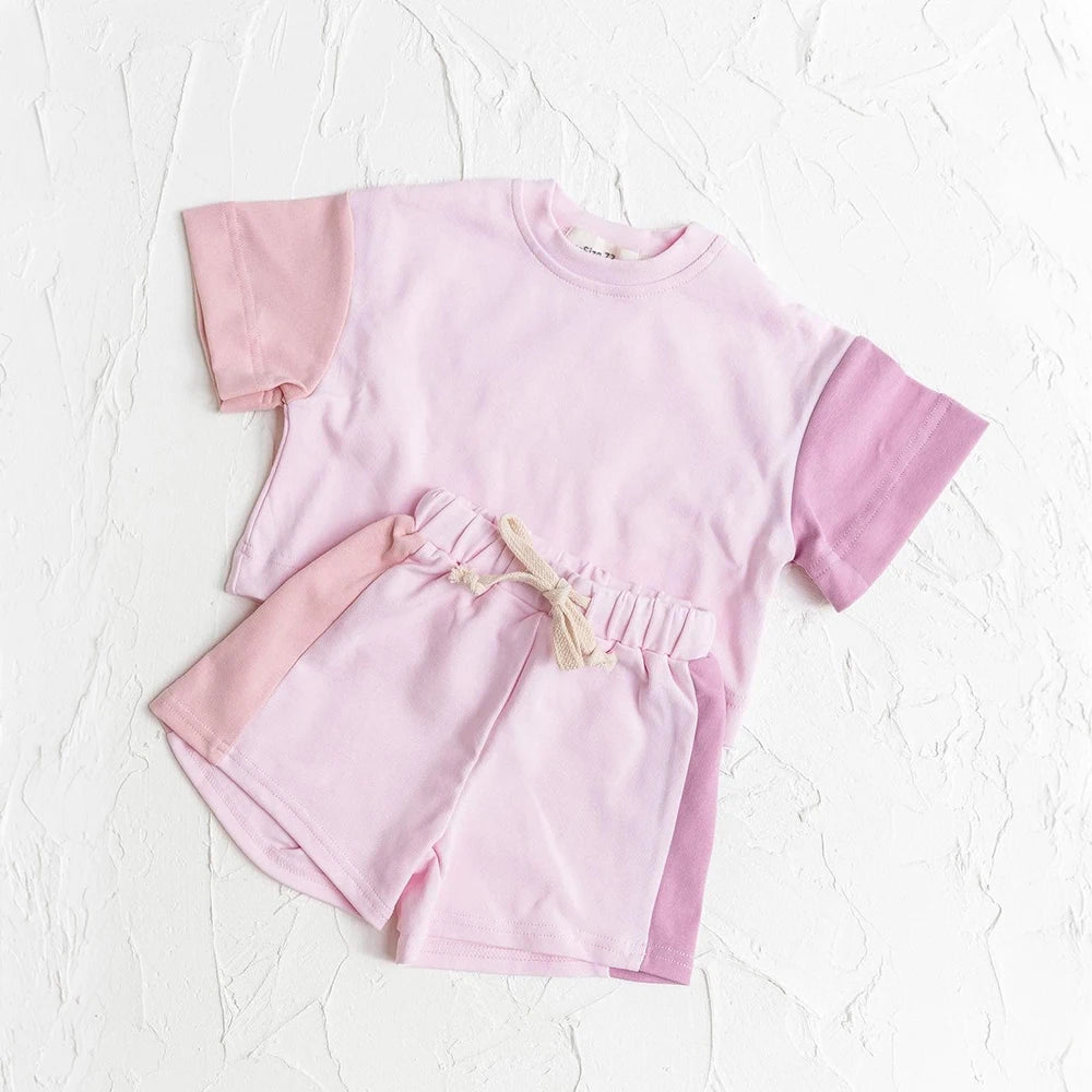 Contrast Color T-shirt and Shorts Set - Peachy Bloomers