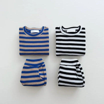 Retro Stripe Cotton Waffle Set