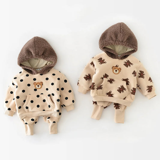 Baby Bear Dot Hoodie Fleece Set - Peachy Bloomers