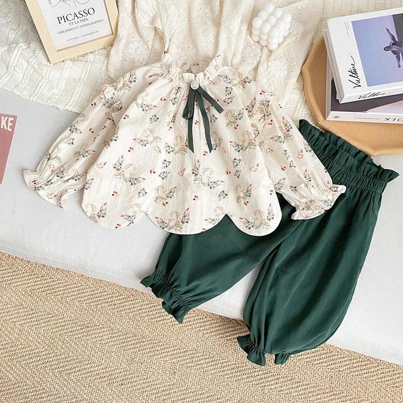 Bunny Floral Print Shirt and Pants Set - Peachy Bloomers