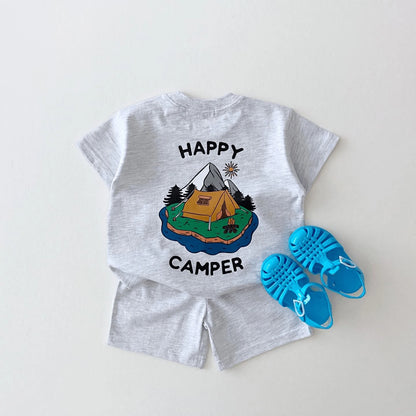 Happy Camping Cotton T-shirt and Shorts Set - Peachy Bloomers