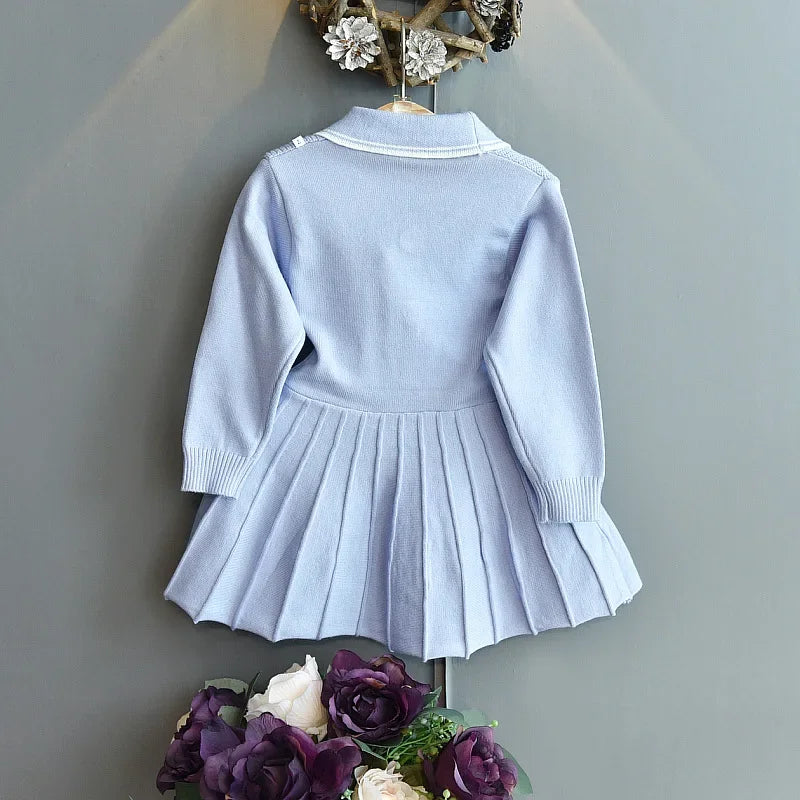 Sky Blue Knit Girls Sweater Dress