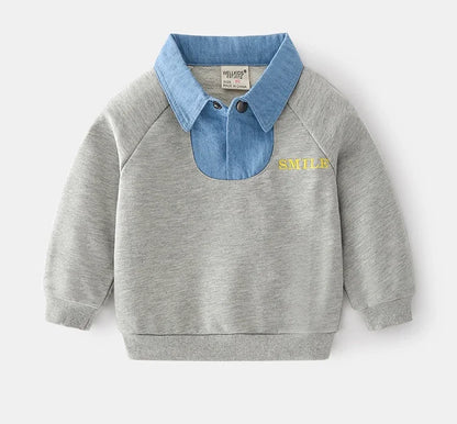 Denim Collar Gray Sweatshirt