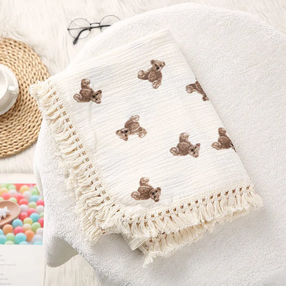 Bear Muslin Cotton Baby Blanket - Peachy Bloomers