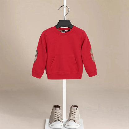 Cotton Sweatshirt with British Style Plaid Elbow Patches - Peachy Bloomers