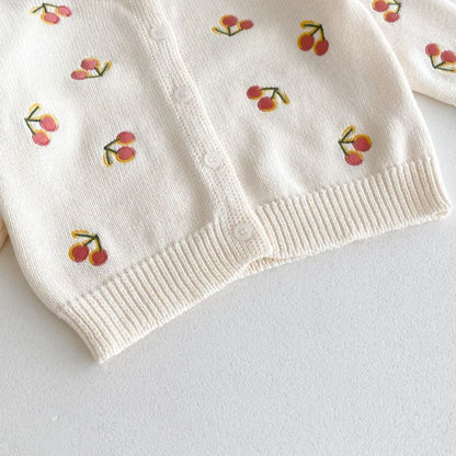 Cherry Embroidery Cotton Knit Baby Cardigan