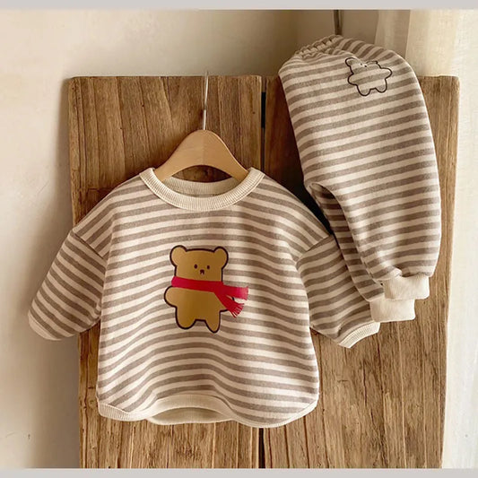 Bear Stripe Sweatshirt and Sweatpants Set - Peachy Bloomers