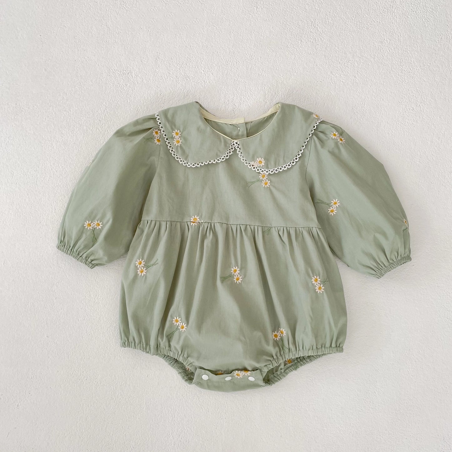 Daisy Gardenia Sage Cotton Baby Romper