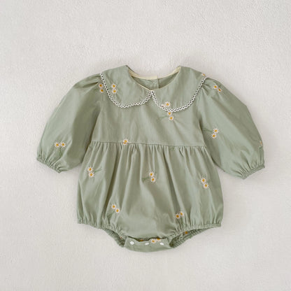 Daisy Gardenia Sage Cotton Baby Romper