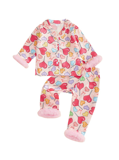 Toddler Girls Heart Print Pajamas Set