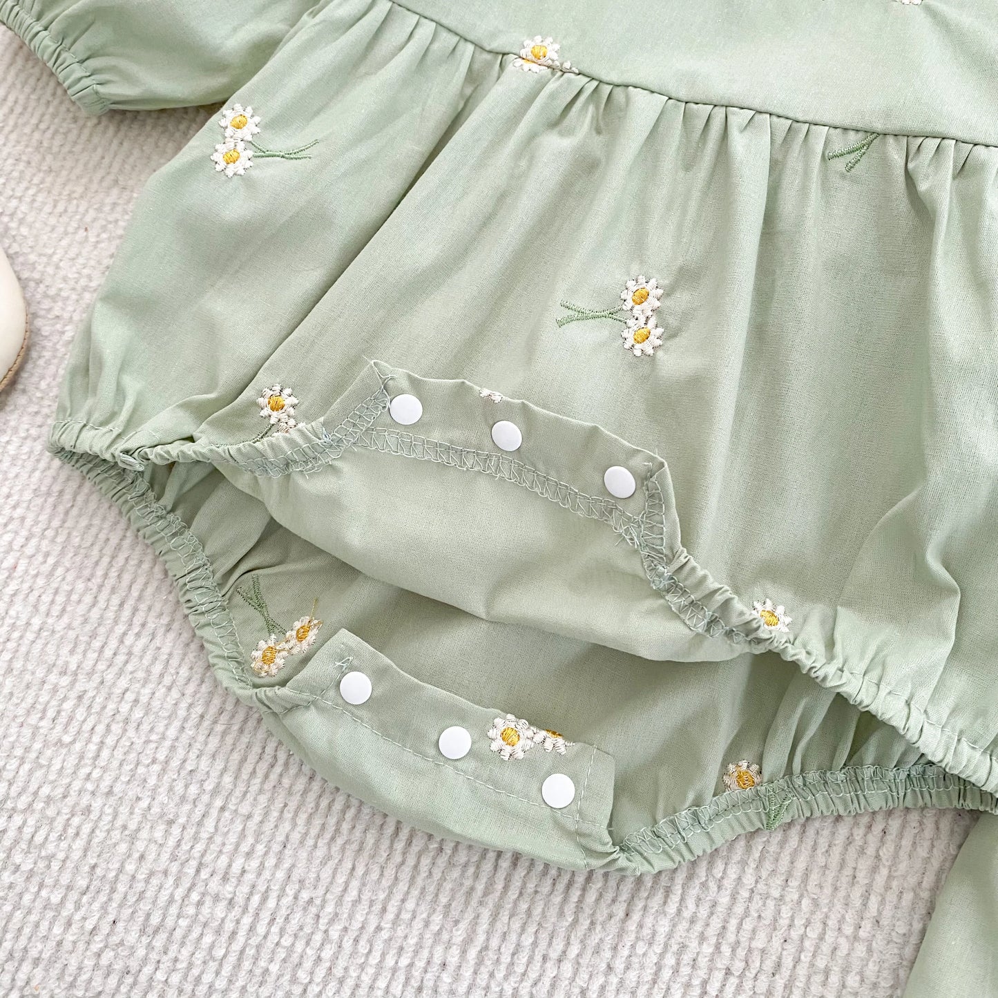 Daisy Gardenia Sage Cotton Baby Romper