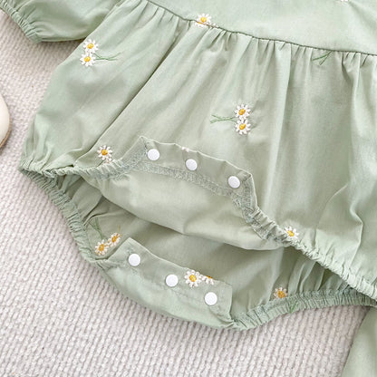 Daisy Gardenia Sage Cotton Baby Romper