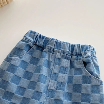Checkered Denim Toddler Pants