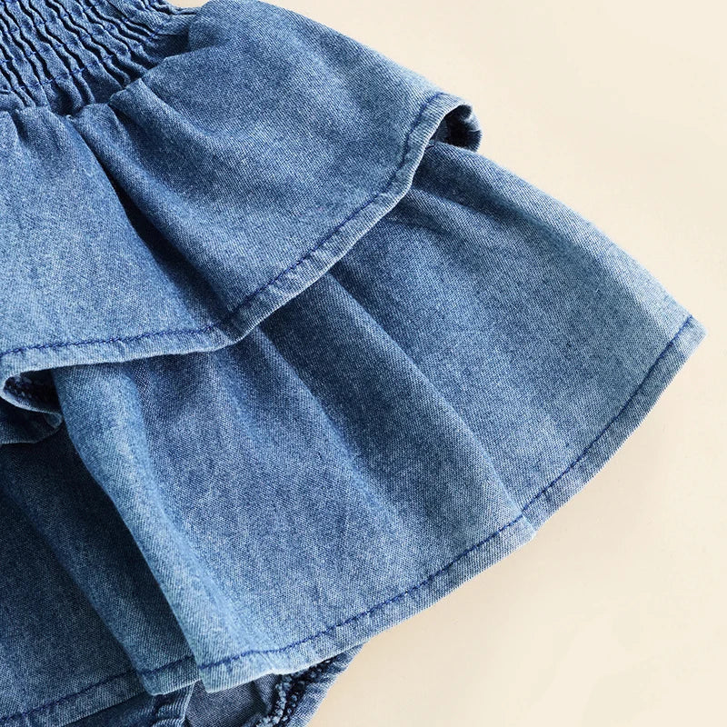 Denim Cotton Ruffle Romper - Peachy Bloomers