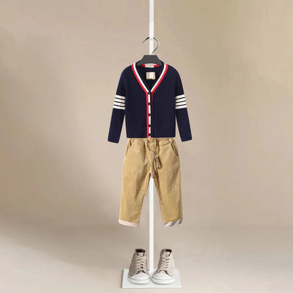 Boys Woolen Cardigan and Corduroy Pants Set - Peachy Bloomers