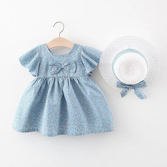 Ditsy Floral Cotton Dress with Sunhat - Peachy Bloomers