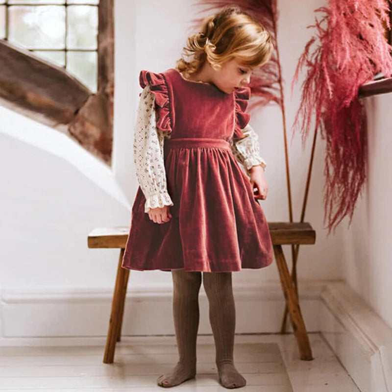 Girls Sleeveless Velvet Vest Dress - Peachy Bloomers