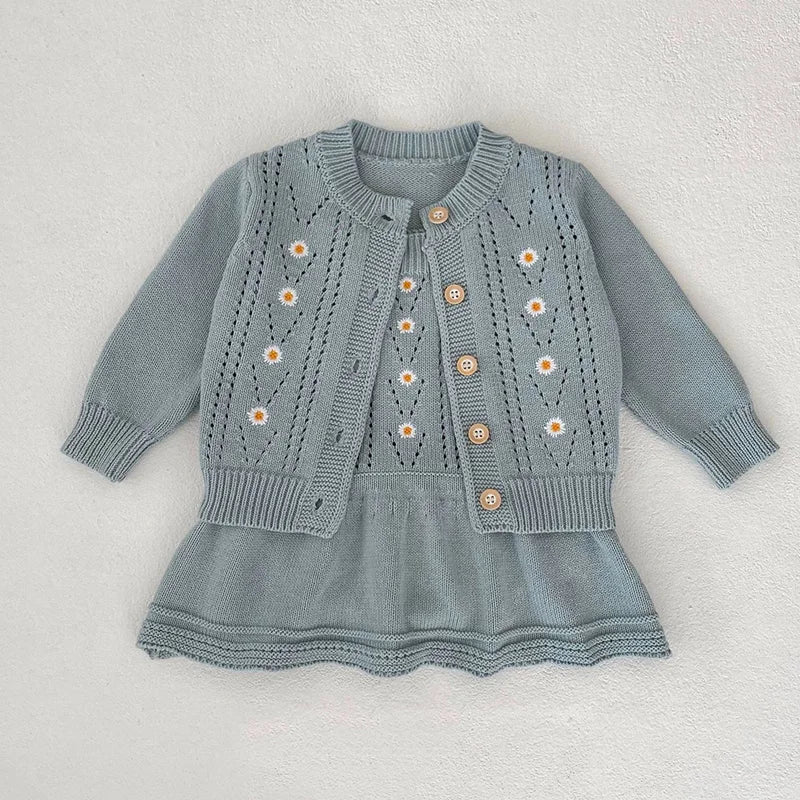 Daisy Blue Knit Cardigan and Dress Set