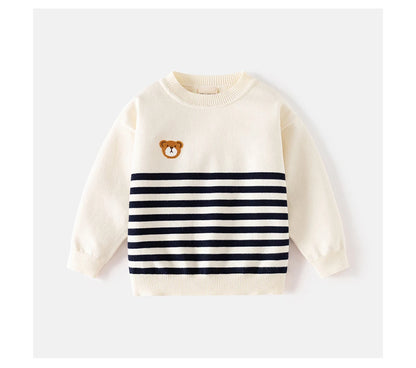 Bear Stripe Cotton Knit Sweater
