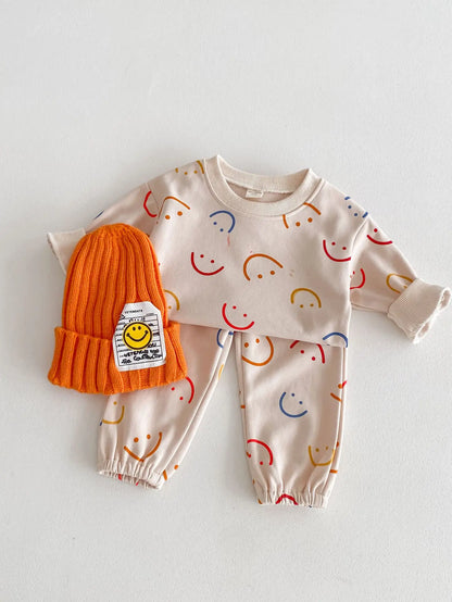 Smiley Face Sweatshirt and Sweatpants Set