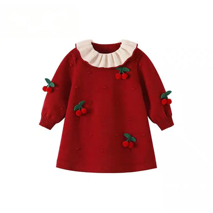Cherry Red Knit Girls Dress