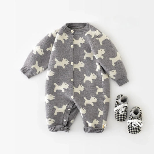 Puppy Pure Cotton Knit Baby Jumpsuit