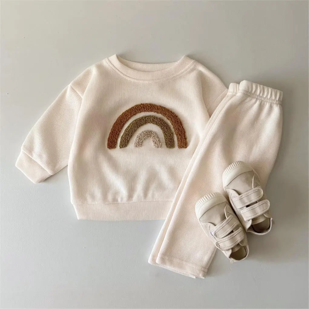 "Hei Cutie" & Rainbow Sweatshirt and Sweatpants Set - Peachy Bloomers