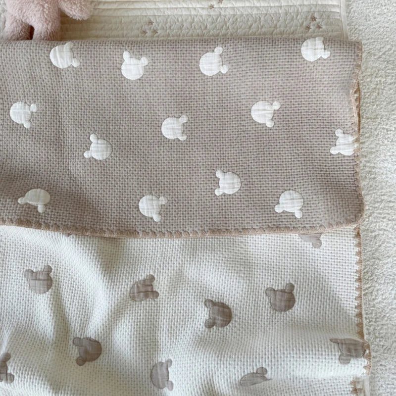 Double Sided Embroidered Stars & Bear Baby Blanket - Peachy Bloomers