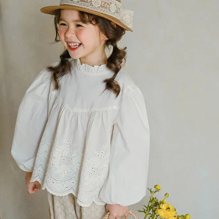 Girls Eyelet Ruffle Shirt