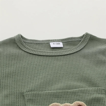Bear Pocket Summer Set – Soft Waffle Knit Shorts & Tee for Toddlers