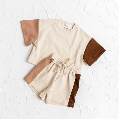 Contrast Color T-shirt and Shorts Set - Peachy Bloomers