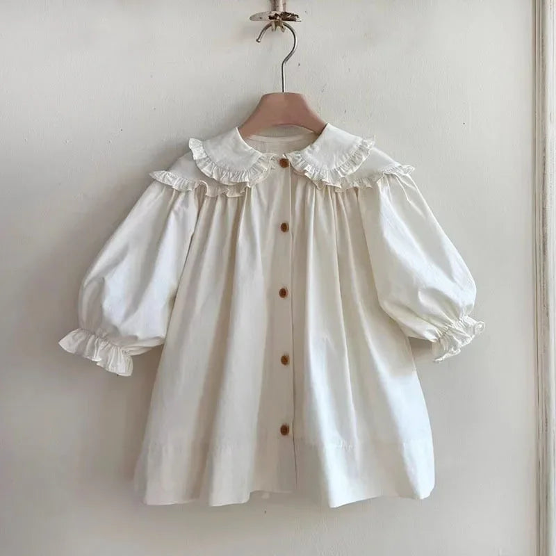 Girls Vintage Ruffle Collar Cotton Dress