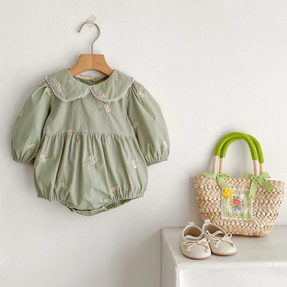 Daisy Gardenia Sage Cotton Baby Romper