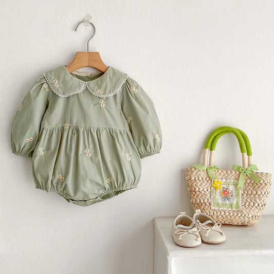 Daisy Gardenia Sage Cotton Baby Romper