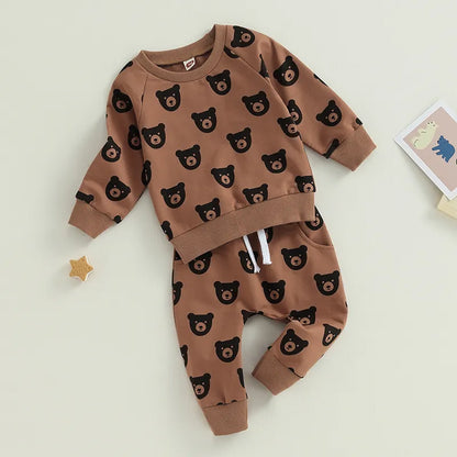 Bear Print Sweatshirt and Sweatpants Set - Peachy Bloomers