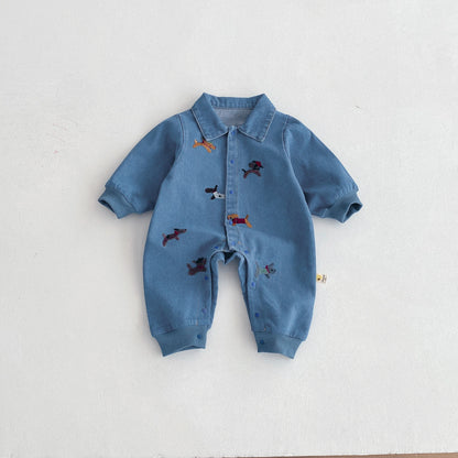 Little Puppy Baby Denim Jumpsuit