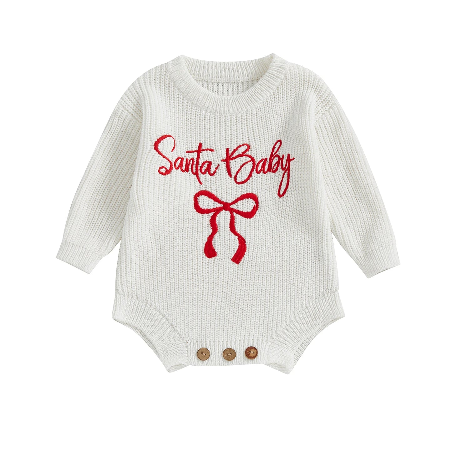 Santa Baby Girls Ribbed Knit Romper